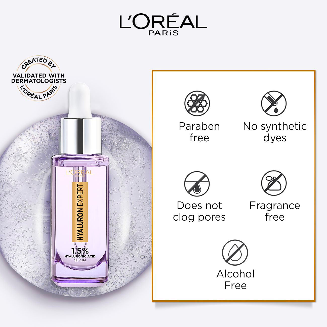 L’Oréal Paris, Hyaluron Expert Replumping Face Serum, with 1.5% Hyaluronic Acid, for Fine Lines Reduction, Hydration and Youthful Looking Skin , 30ml
