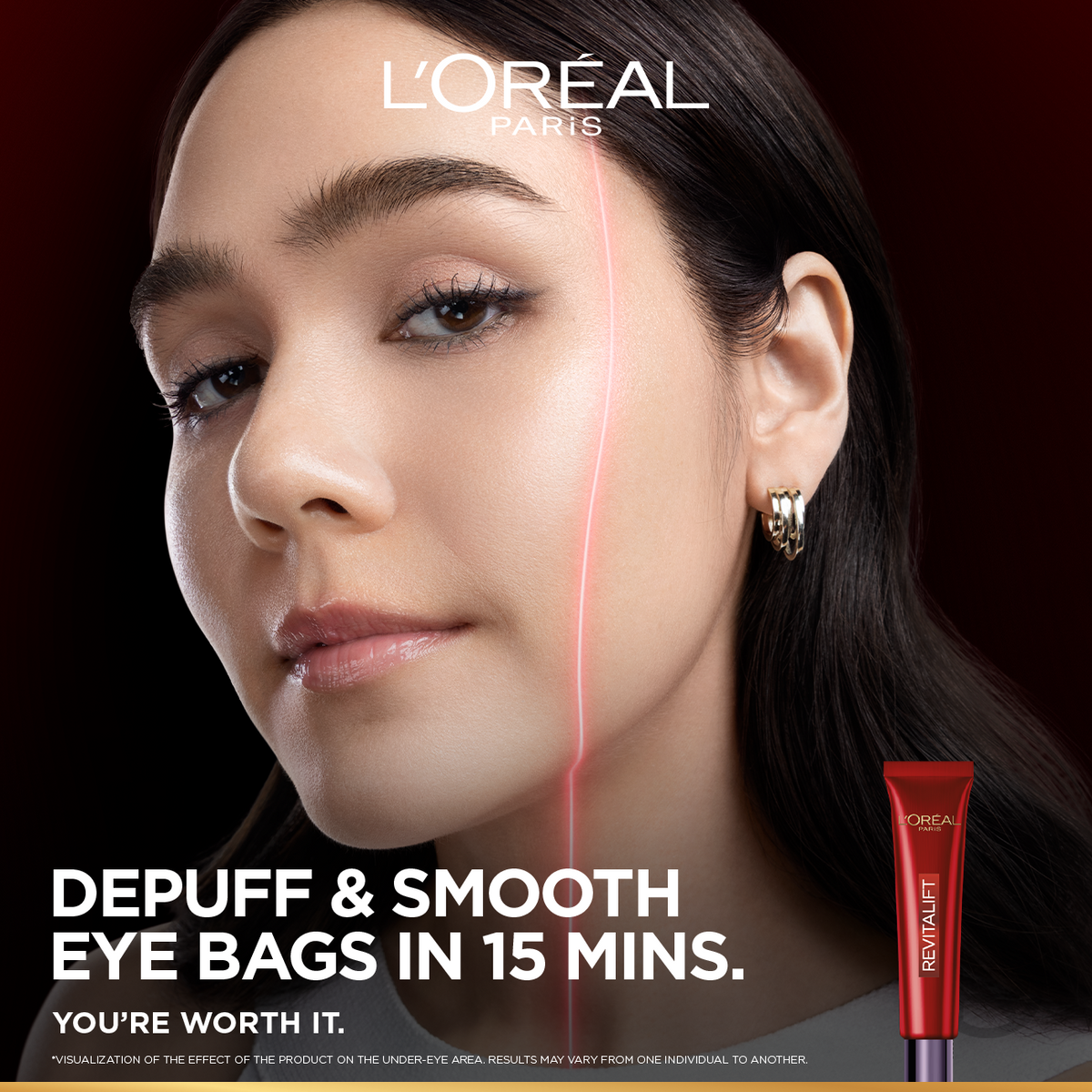 L'Oréal Paris Revitalift Triple Power Eye Bag Instant Corrector with Gel-to-tape Technology To Depuff, Smooth, And Firm Eye Bags, 15ml