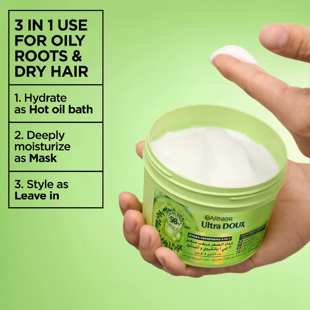 Garnier Ultra Doux Hair Food Kiwi Hydrating Hair Mask for Oily Roots & Dry Hair – 390ml