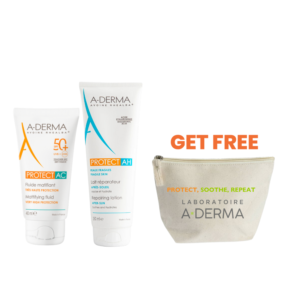 Aderma Protect AC Mattifying Fluid + A-DERMA Protect AH After-sun Repairing Lotion 250ml+ Pouch (Gift)