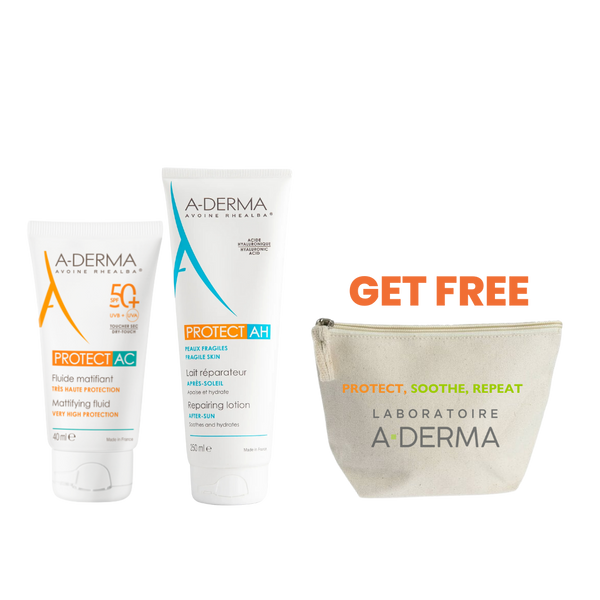 Aderma Protect AC Mattifying Fluid + A-DERMA Protect AH After-sun Repairing Lotion 250ml+ Pouch (Gift)