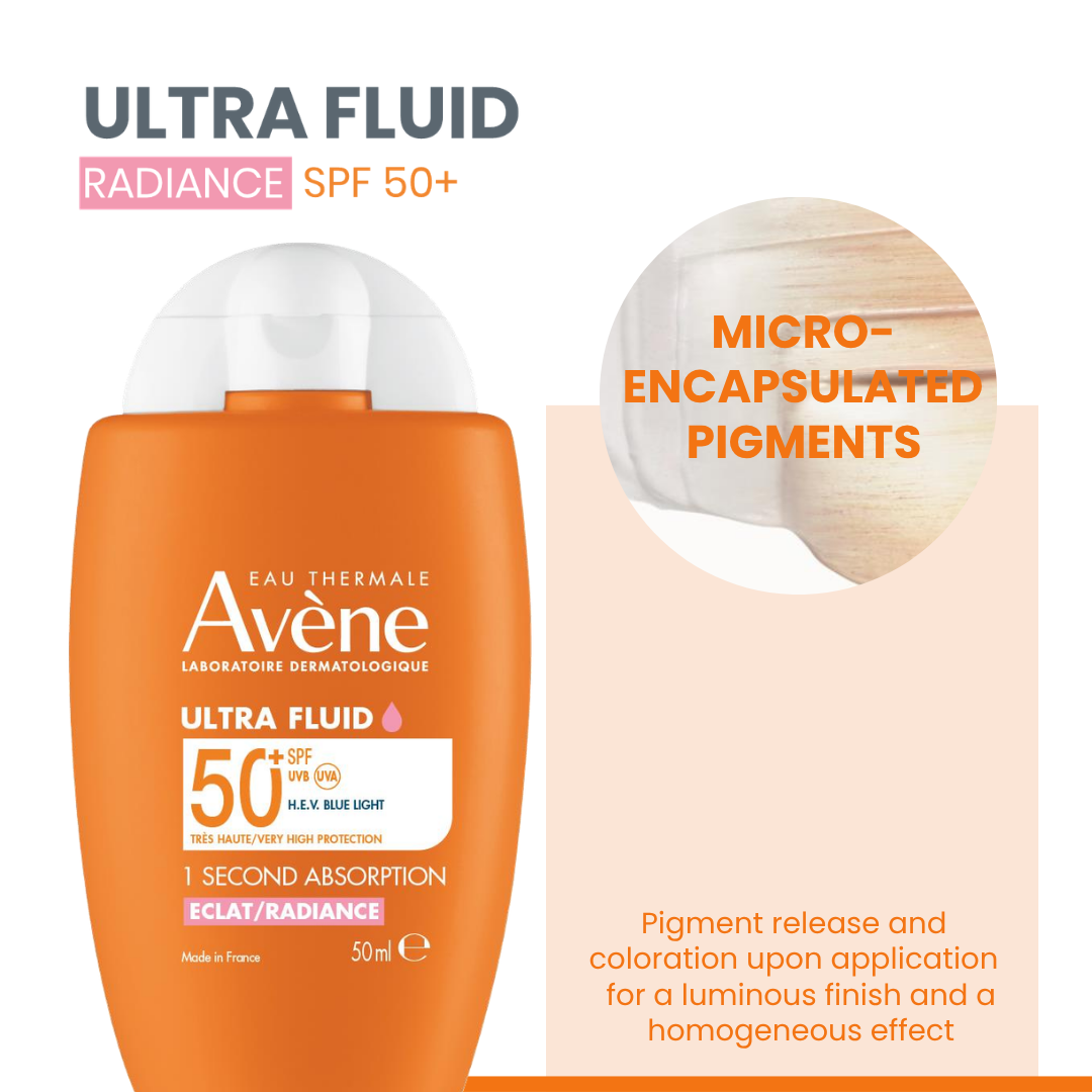 Avène Ultra fluid Eclat Radiance SPF50+ Sunscreen 50ml  | Ultra Light Hydrating Micropigments Tinted Sunscreen
