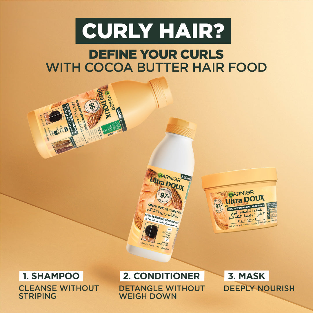 Garnier Ultra Doux Cocoa Butter Vegan Hair Food 3in1 Mask for curly hair, Boosted with Vitamins C, E & F