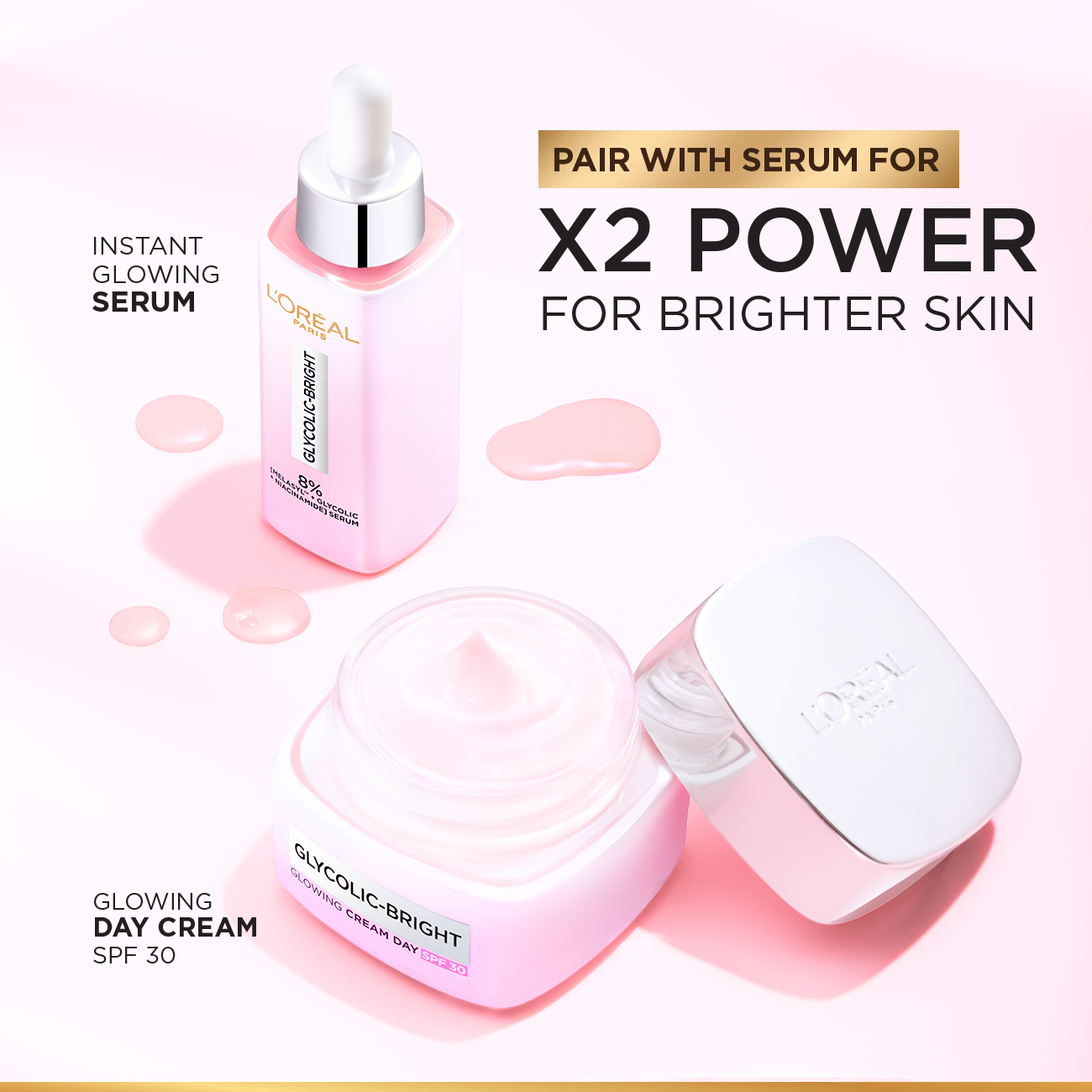 L’Oréal Paris Glycolic Bright Glowing and Brightening Day Cream with SPF30 to reduce dark spots, 50 ml