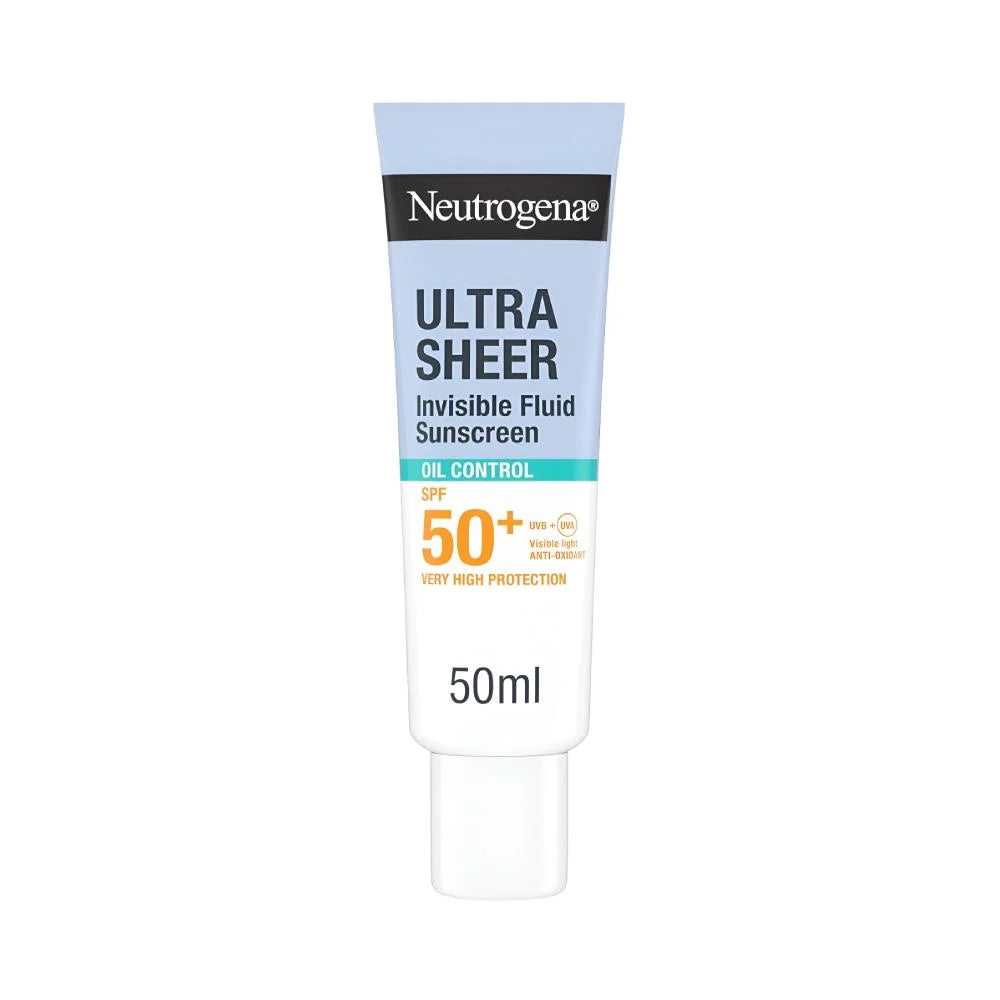 Neutrogena Ultra Sheer Invisible Fluid Sunscreen SPF 50+ Face 50ml, for Face Oil Control, With Niacinamide, Lightweight Non-Greasy Hydrating for Normal to Oily Skin, Hypoallergenic Sunscreen