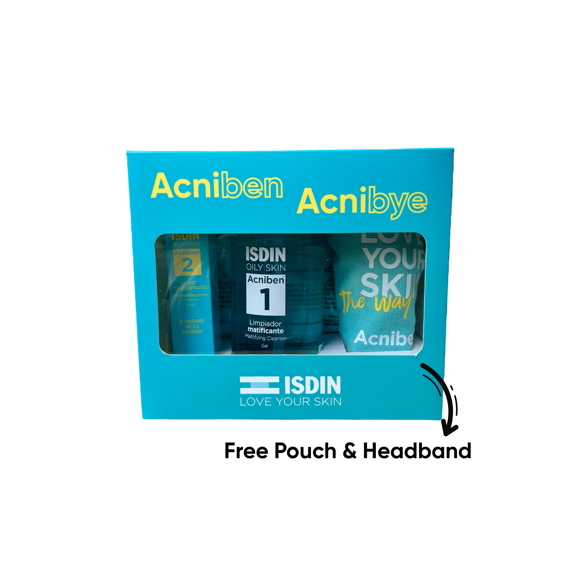 Acniben wash 400ml + Acniben gel cream 40ml +Blue head band + Pouch