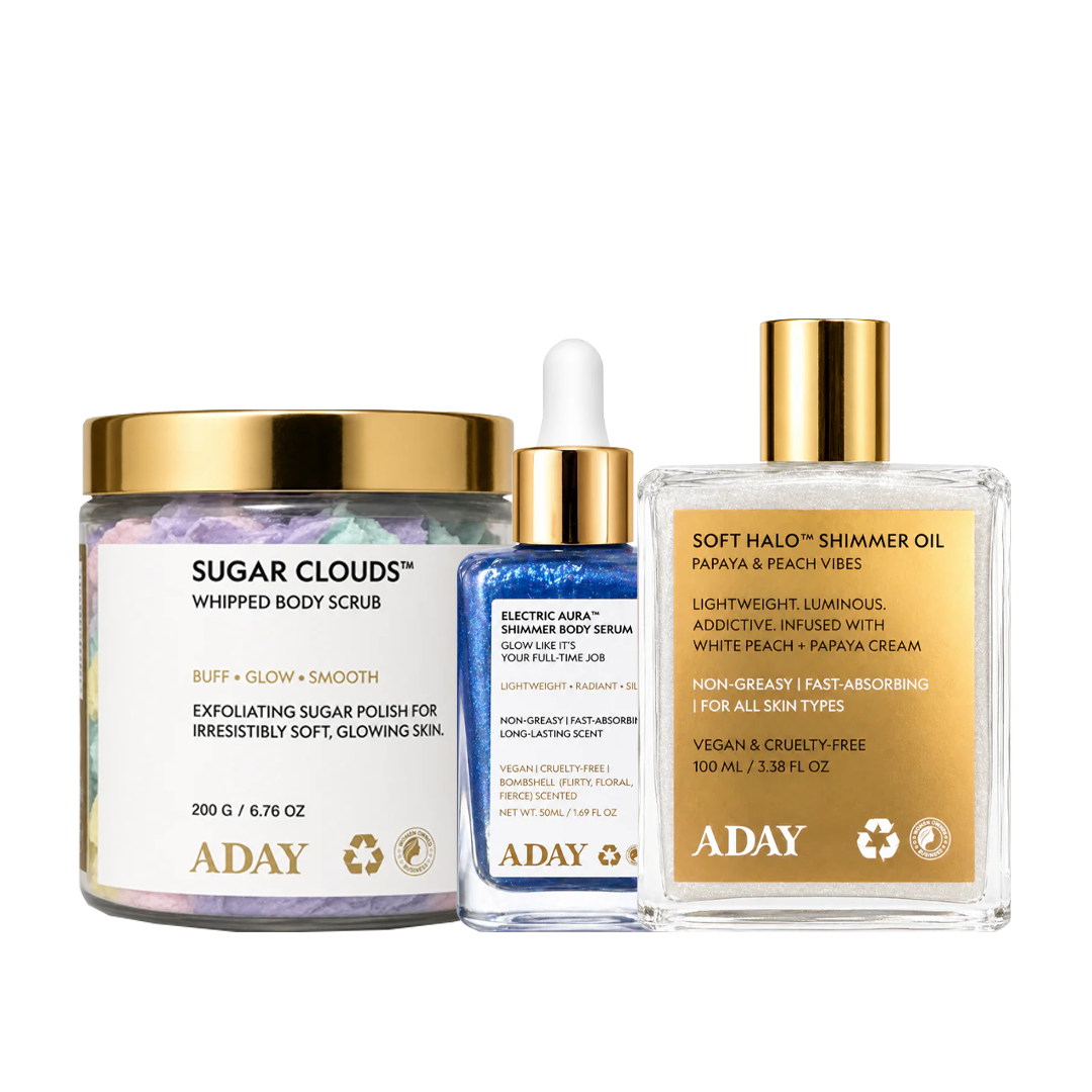 25 % OFF Aday Buy  Sugar Clouds Scrub + Electric Aura Blue Serum + Soft Halo White Oil