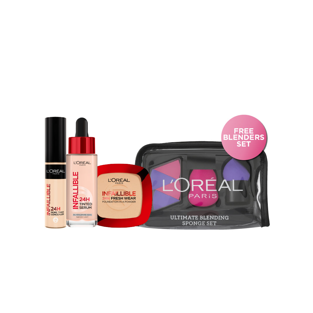 25% OFF Infaillible Concealer + Tinted Serum+ Powder Foundation + Free Blenders Set