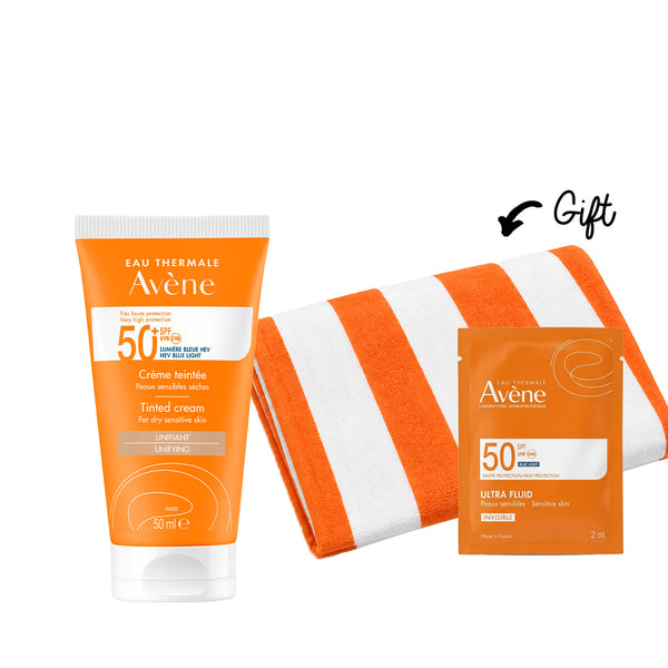 Buy Avène Sunscreen Tinted Cream SPF 50+ 50ml & get a FREE Towel + SPF Ultra Fluid Sachet