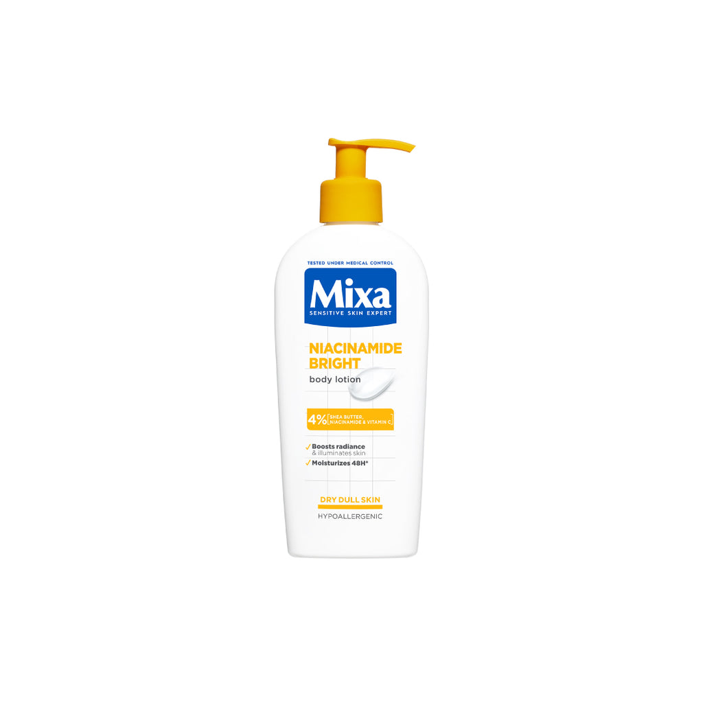 Mixa Niacinamide Bright Body Lotion - For Dry & Dull Skin in Need of Unifying - With Shea Butter, Niacinamide & Vitamin C - 250 ml