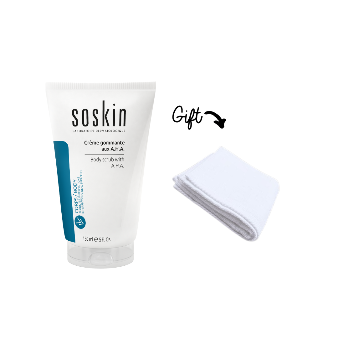 SOSKIN BODY SCRUB WITH A.H.A Get: SOSKIN TOWEL