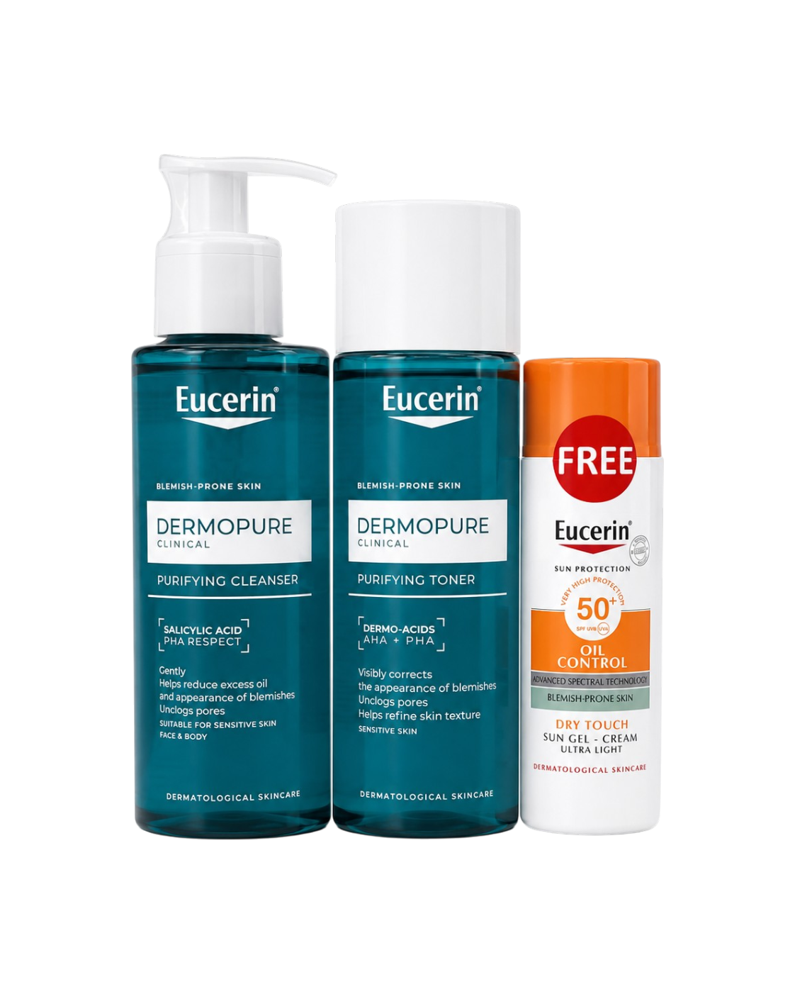 Buy DermoPure Clinical Purifying Cleanser 200 ml + Purifying Toner 200ml & get a FREE Oil Control Sun Gel-Cream Dry Touch SPF50+ 50ml