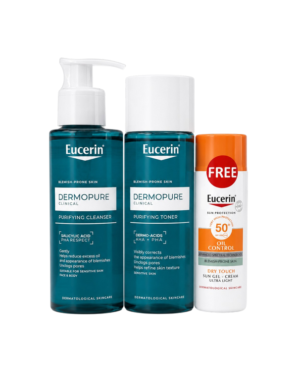 Buy DermoPure Clinical Purifying Cleanser 200 ml + Purifying Toner 200ml & get a FREE Oil Control Sun Gel-Cream Dry Touch SPF50+ 50ml