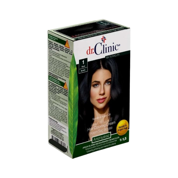 Dr. Clinic Hair Coloring Cream Keratin & Argan Oil 1 Black