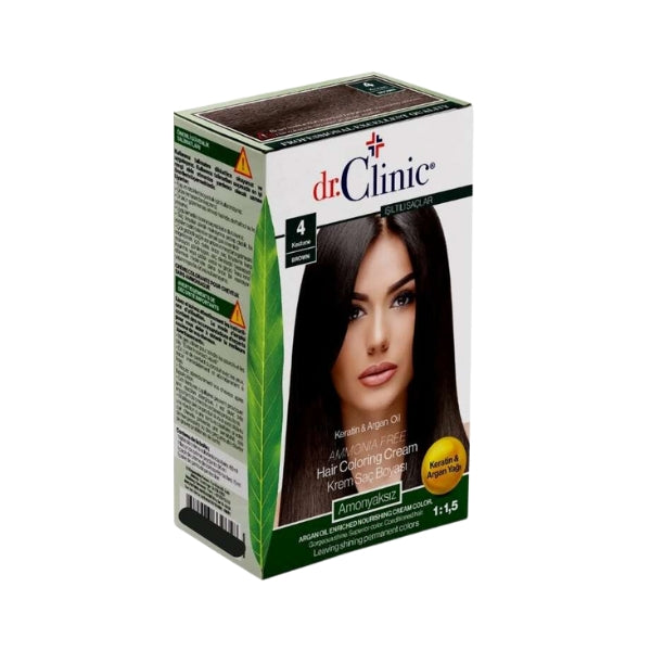 Dr. Clinic Hair Coloring Cream Keratin & Argan Oil 4 Brown