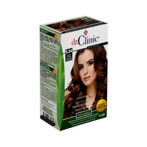 Dr. Clinic Hair Coloring Cream Keratin & Argan Oil  5.34 Light Golden Copper Brown