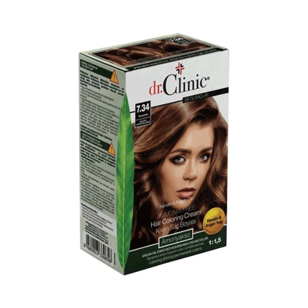 Dr. Clinic Hair Coloring Cream Keratin & Argan Oil 7.34 Golden Copper Blonde