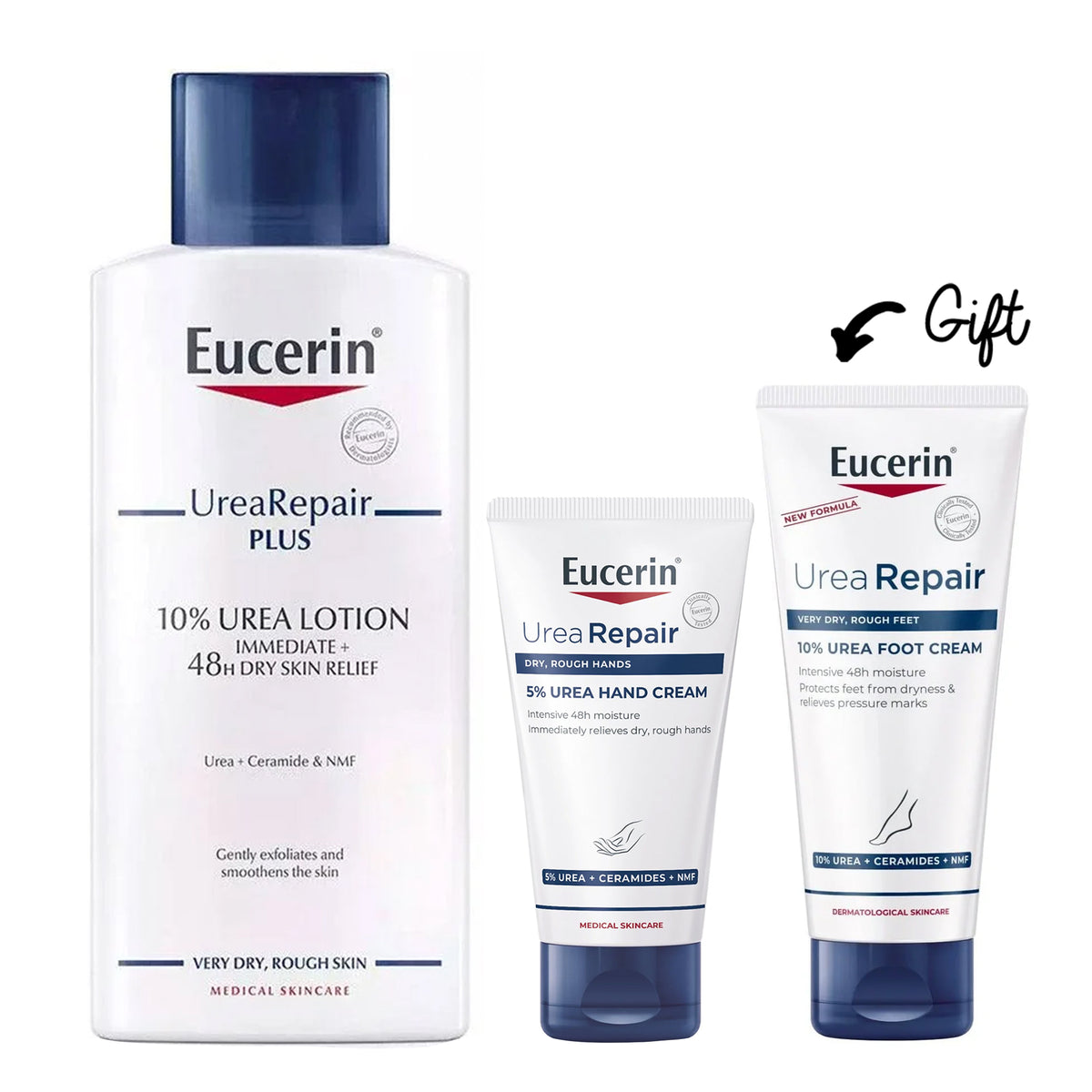 Buy Eucerin Urea Repair Plus 10% Urea Lotion 250ml + Hand Cream 5% 75ml & get a FREE Foot Cream 10% 100ml