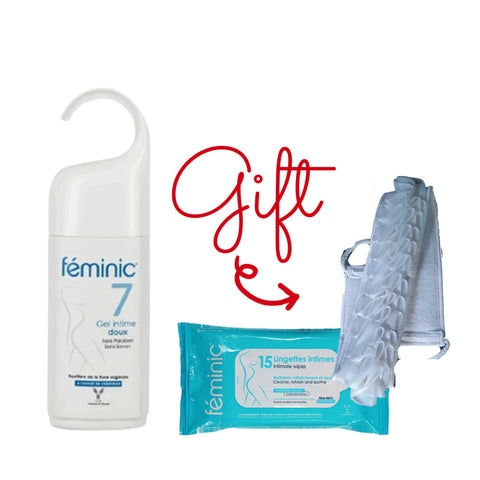 Buy Feminic 7 bottle of 200ml And Get A FREE Feminic wipes pack And Loofah