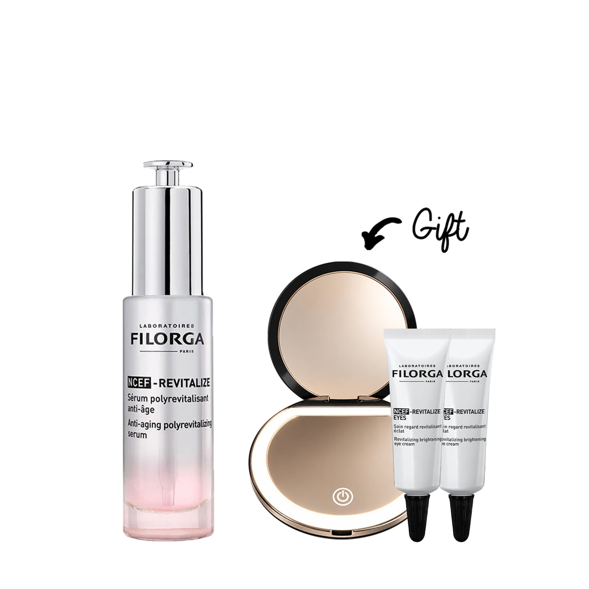 Buy Filorga NCEF-Revitalize Serum & get 2 FREE NCEF-Revitalize Eyes 5ml + LED Mirror in a Transparent Pouch