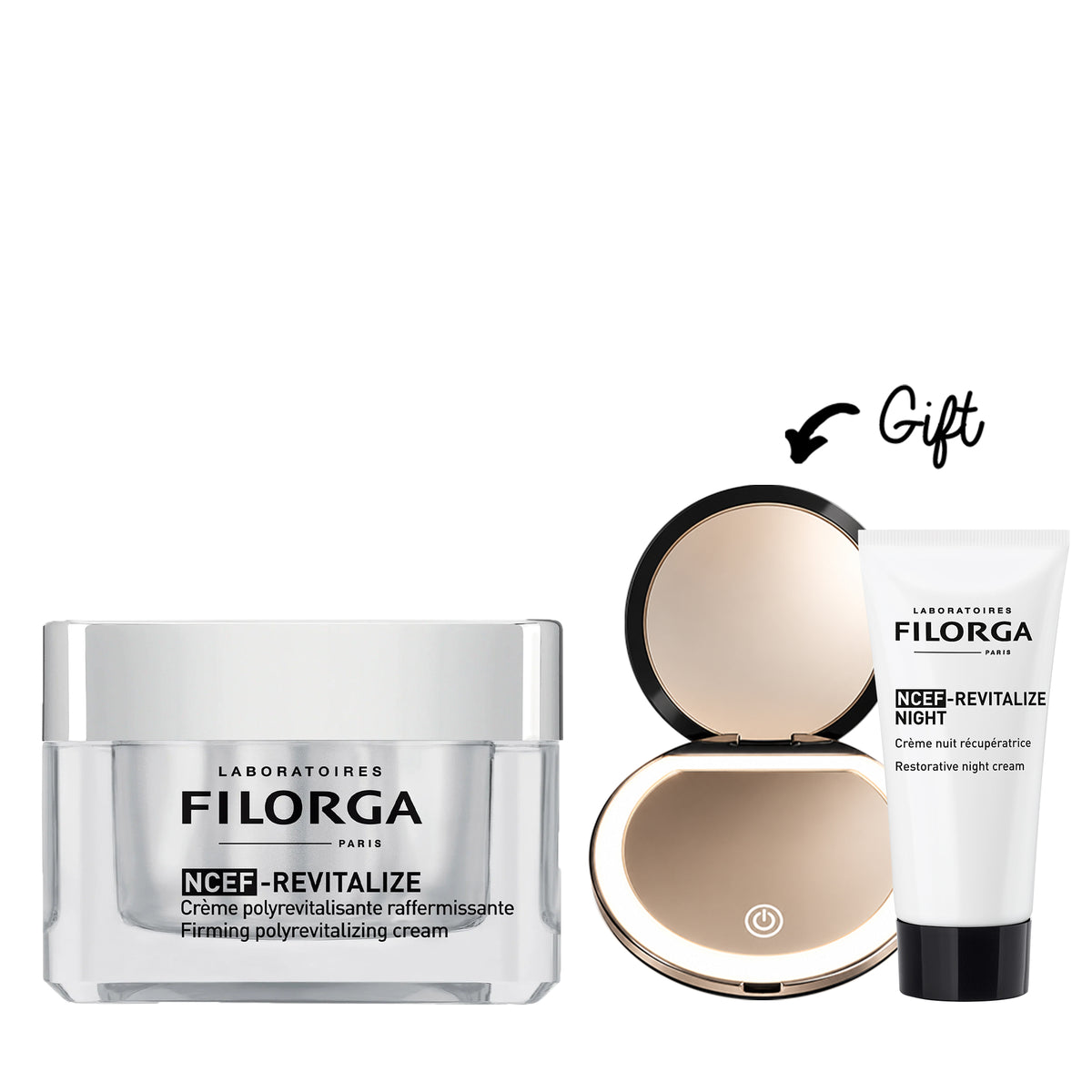 Buy Filorga NCEF-Revitalize Cream & get a FREE NCEF-Revitalize Night 15ml + LED Mirror in a Transparent Pouch