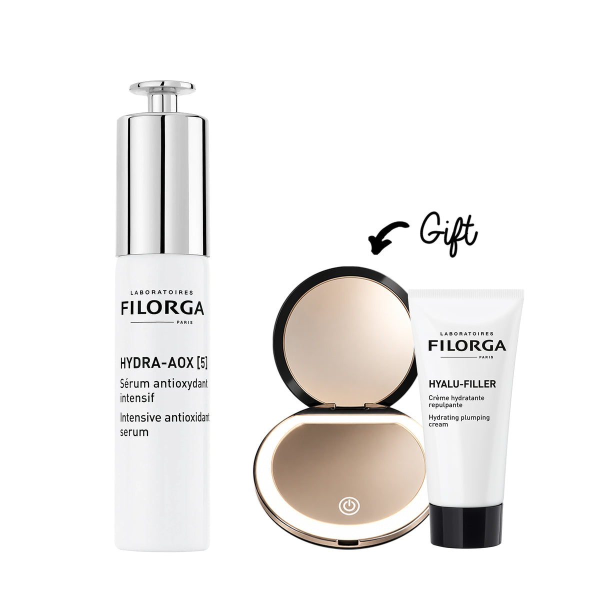 Buy Filorga Hydra-AOX [5] Serum & get a FREE Hyalu-Filler Cream 15ml + LED Mirror in a Transparent Pouch