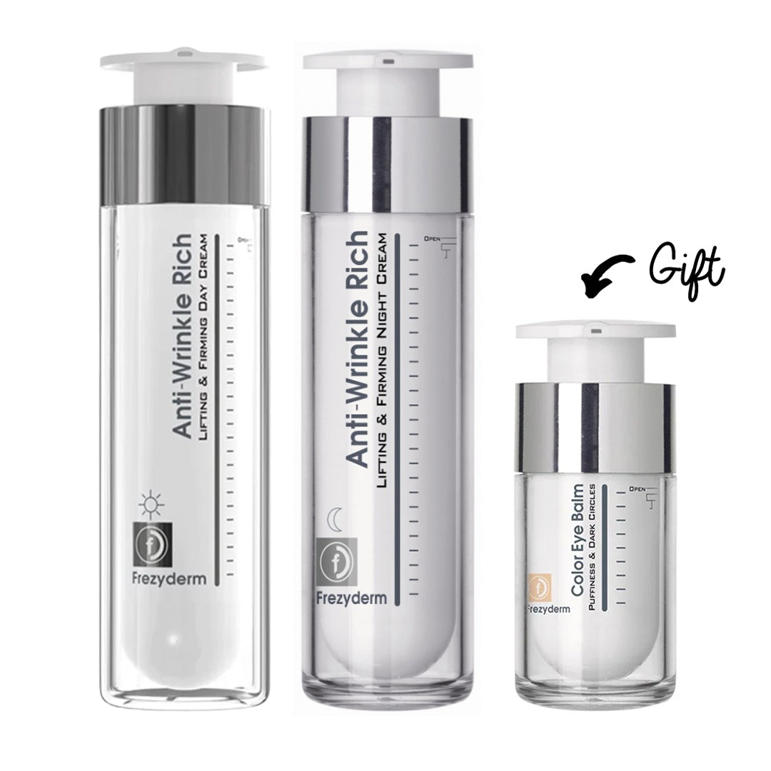 Buy Frezyderm Anti-Wrinkle Rich Day Cream 45+ 50ml + Anti-Wrinkle Rich Night Cream 45+ 50ml & get a FREE Color Eye Balm 15ml