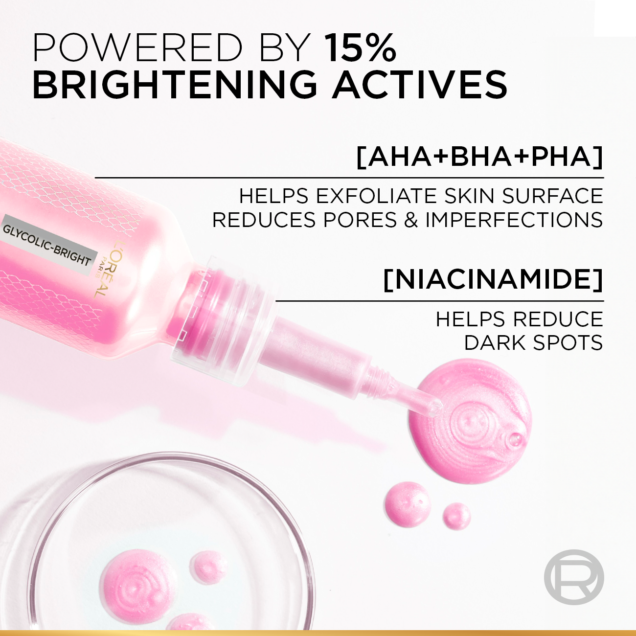 L’Oréal Paris Glycolic-Bright Anti-Dark Spot Exfoliant Peel 15% AHA + BHA + PHA + Niacinamide 25ml