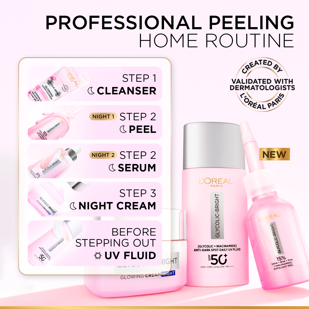 L’Oréal Paris Glycolic-Bright Anti-Dark Spot Exfoliant Peel 15% AHA + BHA + PHA + Niacinamide 25ml