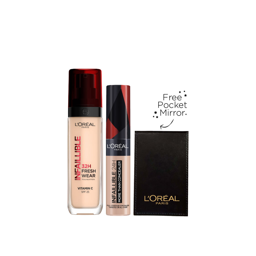 20% OFF L'Oréal Paris -  Infallible 32H Fresh Wear Foundation spf25 + Infaillible Full Wear Concealer + FREE Pocket  Mirror