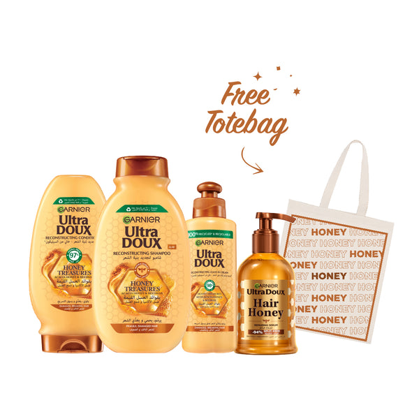 BUY Honey treasures shampoo + conditioner + leave in + serum GET Tote Bag