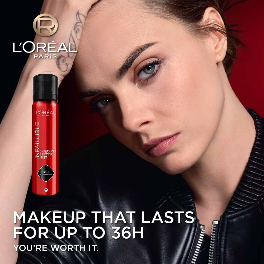 L’Oréal Paris Infaillible 3-Second setting mist spray, 36h of long wear, no transfer, no marks, no stickiness