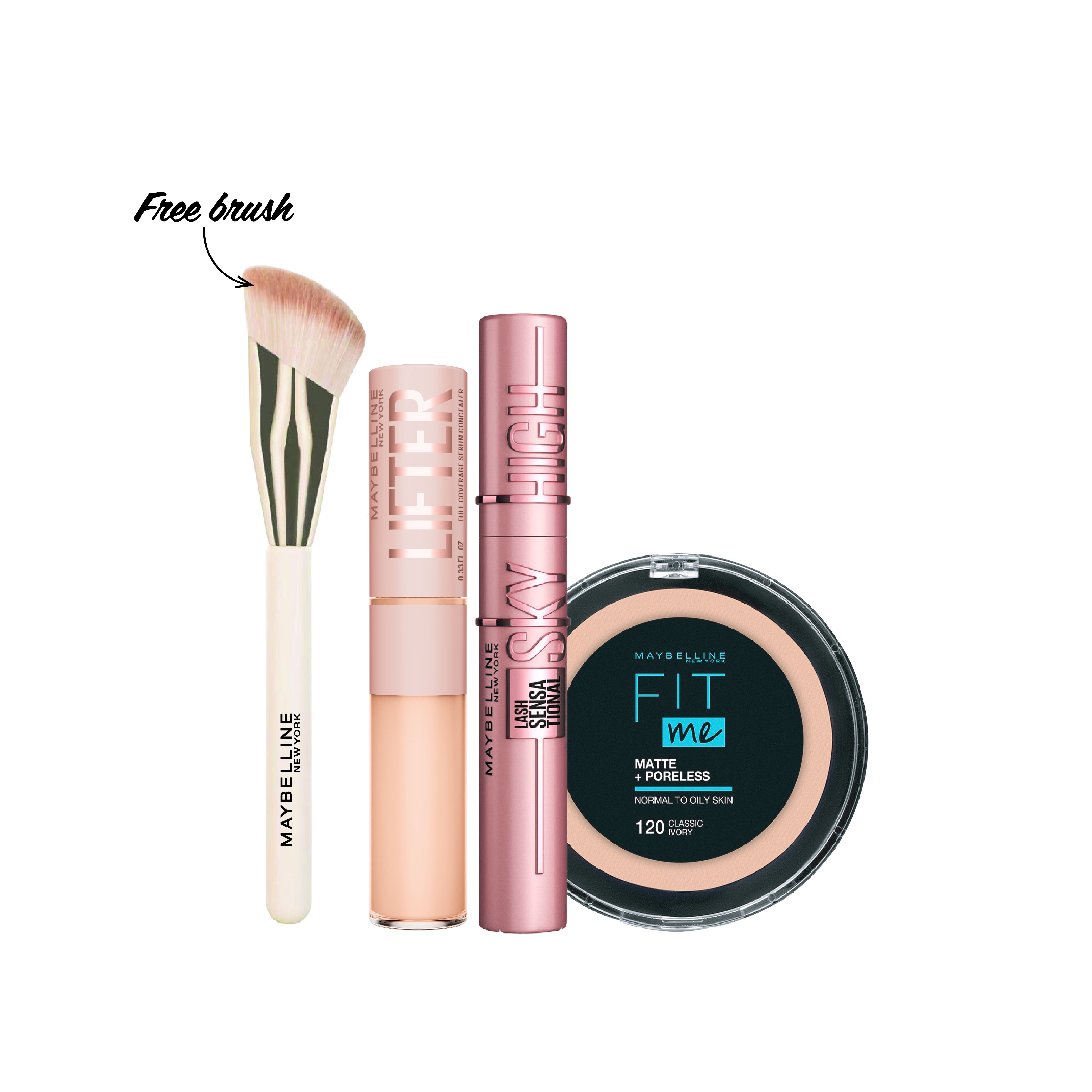 20 % OFF Lifter Concealer + Sky High Mascara + Compact Powder GET Tilted Brush FOR FREE