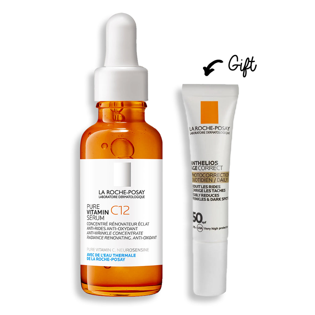 La Roche Posay 12% Pure Vitamin C12 Anti-Aging Face Serum For All Skin Types 30ml +  ANTH ECH UV DAILY 15ML (Gift)