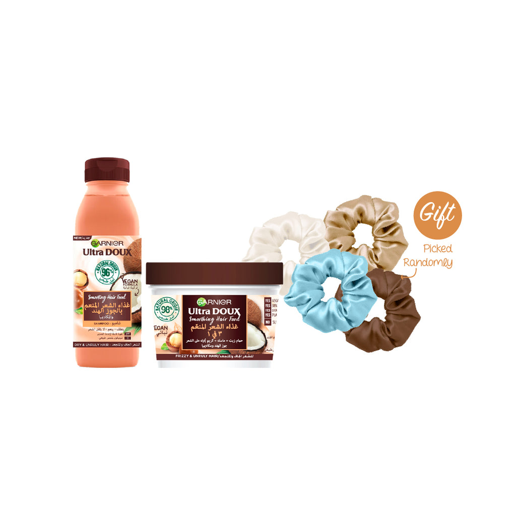 10% OFF  Ultra Doux Hair Food Coconut & Macadamia Shampoo 350ML + Ultra Doux Hair Food Coconut & Macadamia+ FREE Scrunchie