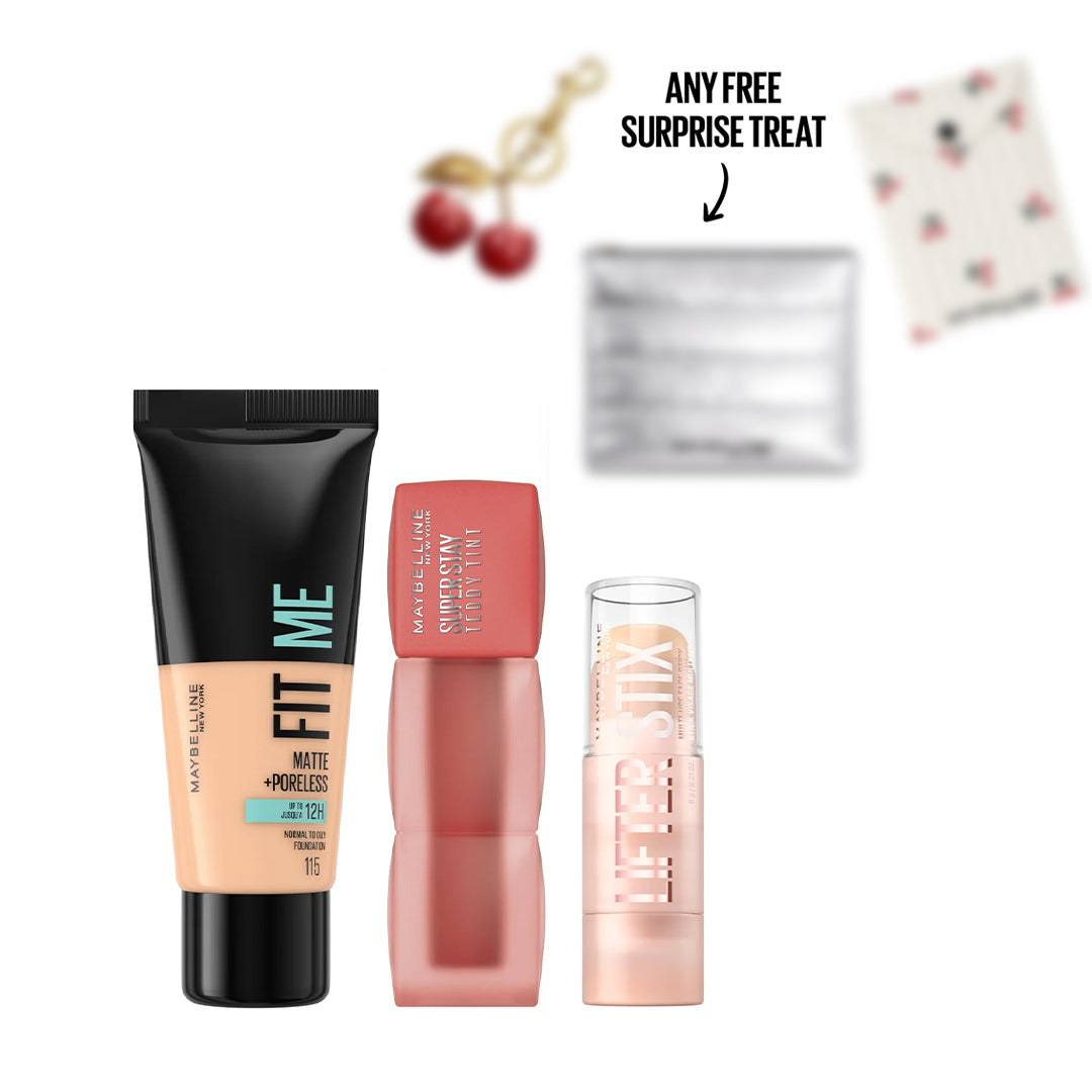 Fit Me Matte Foundation + Teddy Tint Liquid Lip Tint + Lifter Stix Stick + FREE Surprise Treat At 20% OFF