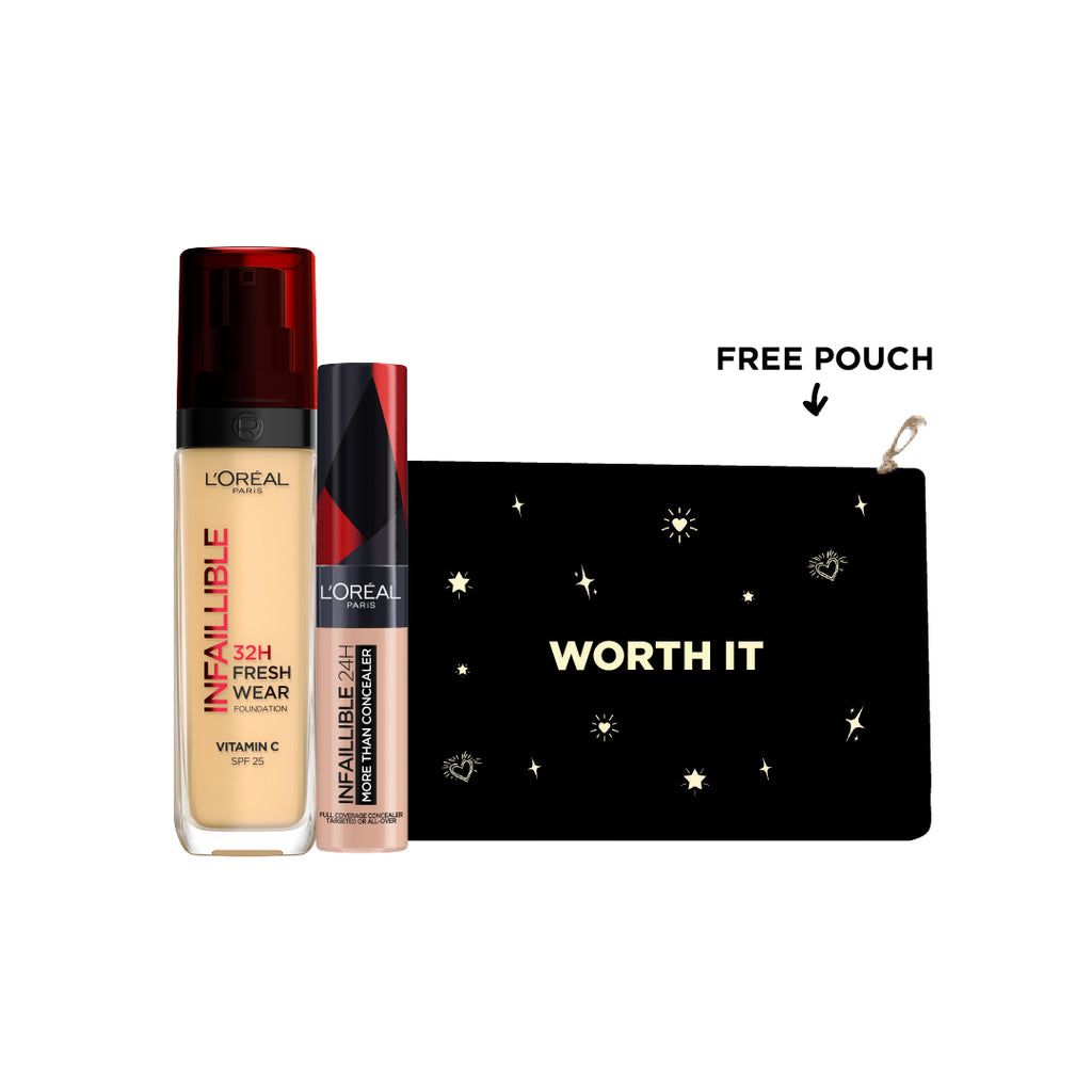 15% OFF L'Oréal Paris - Infallible 24H Fresh Wear Foundation + Infaillible Full Wear Concealer + FREE Pouch
