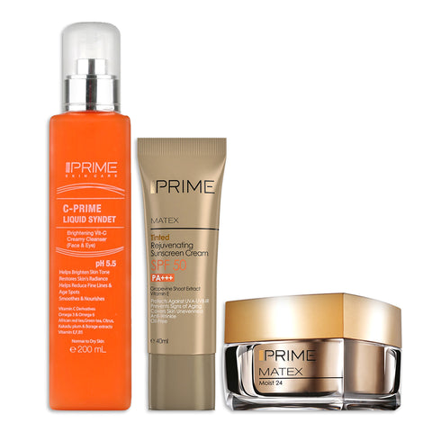 Tinted Rejuvenating Sunscreen SPF50 40ML + Moist 24 Cream 50ml + Prime C-PRIME Liquid Syndet