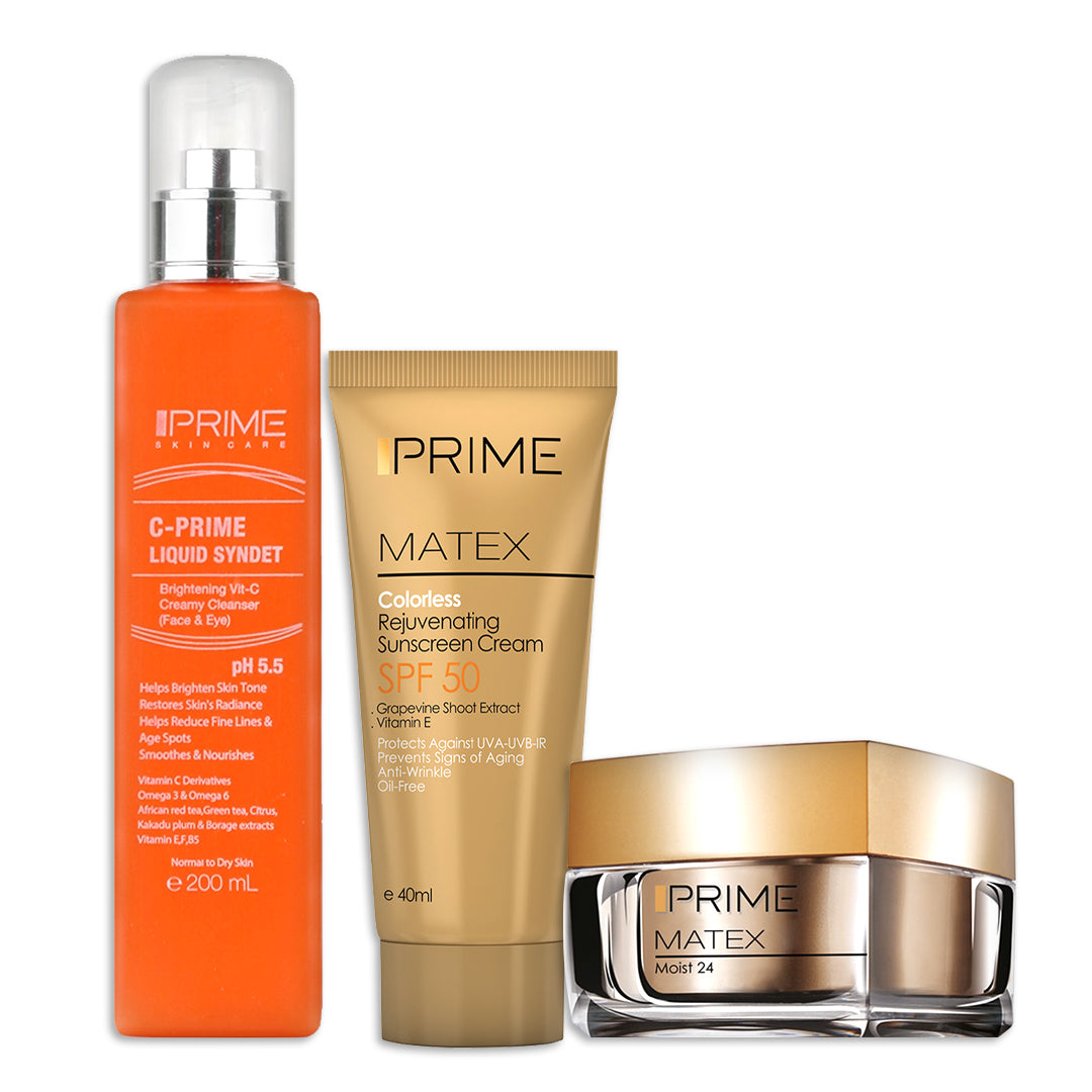 Colorless Rejuvenating Sunscreen SPF50 40ml + Moist 24 Cream 50ml + Prime C-PRIME Liquid Syndet