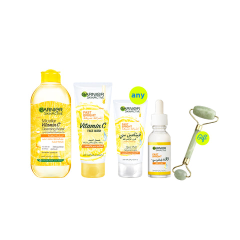 20% OFF Fast Bright Day Cream + Fast Bright Face Wash + Fast Bright Vitamin C Booster Serum 30ml + Vitamin C Micellar Water + FREE Green Jade Roller