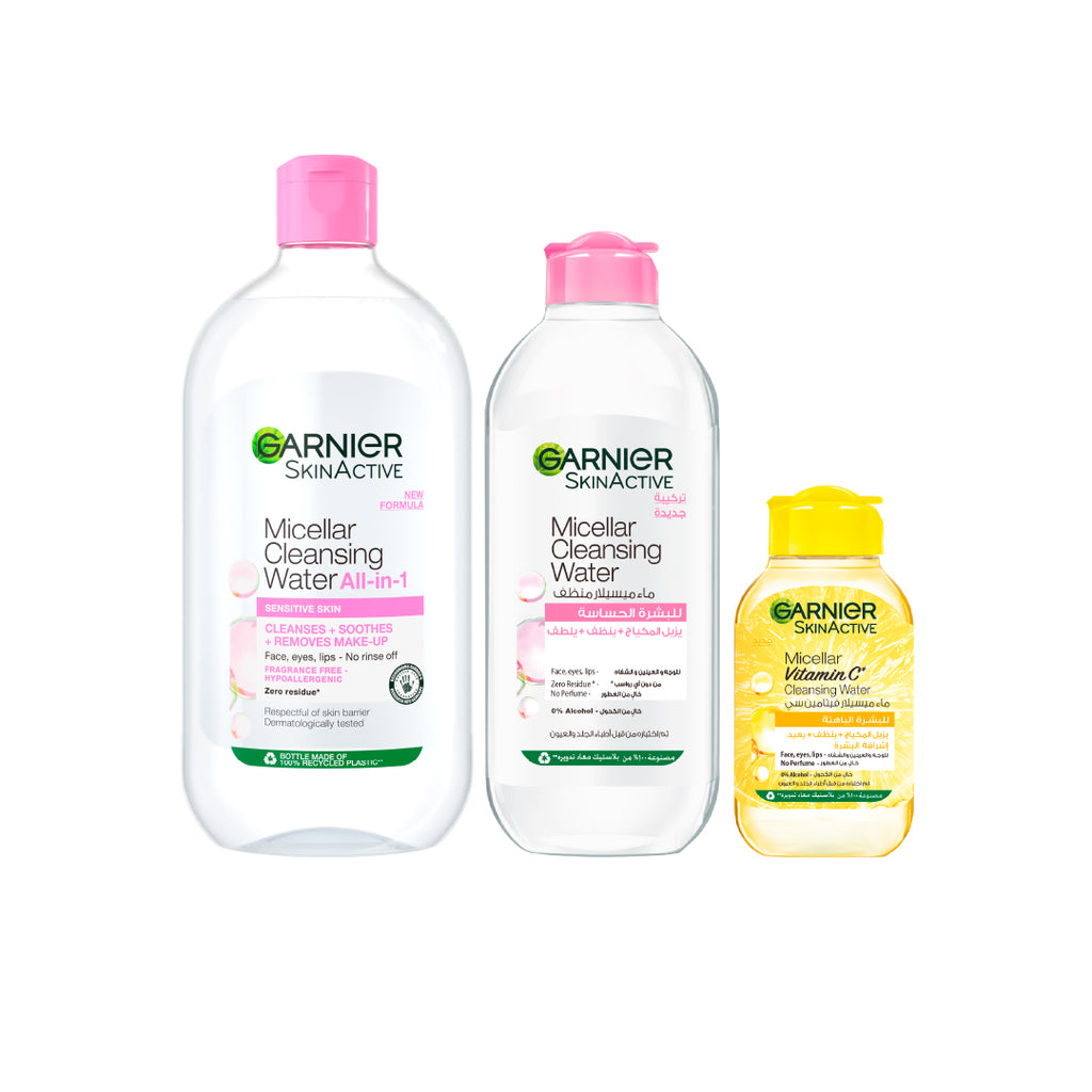 25% OFF Garnier Micellar Water Facial Cleanser and Makeup Remover 700ml + 400ml + Vitamin C Cleanser and Makeup Remover 100ml