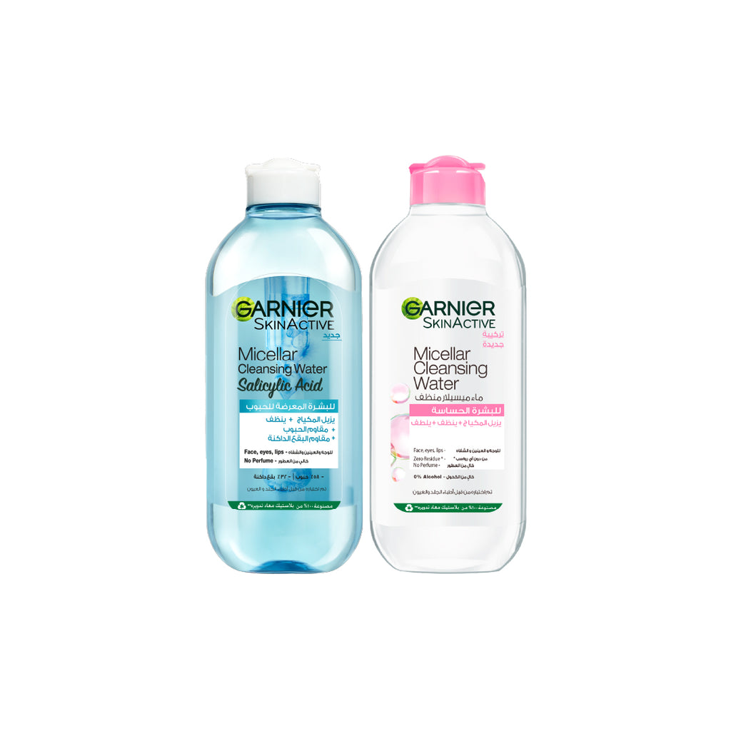 20% OFF Garnier Fast Clear Micellar Water classic 400ml + Micellar Water with Salicylic Acid for Acne Prone Skin