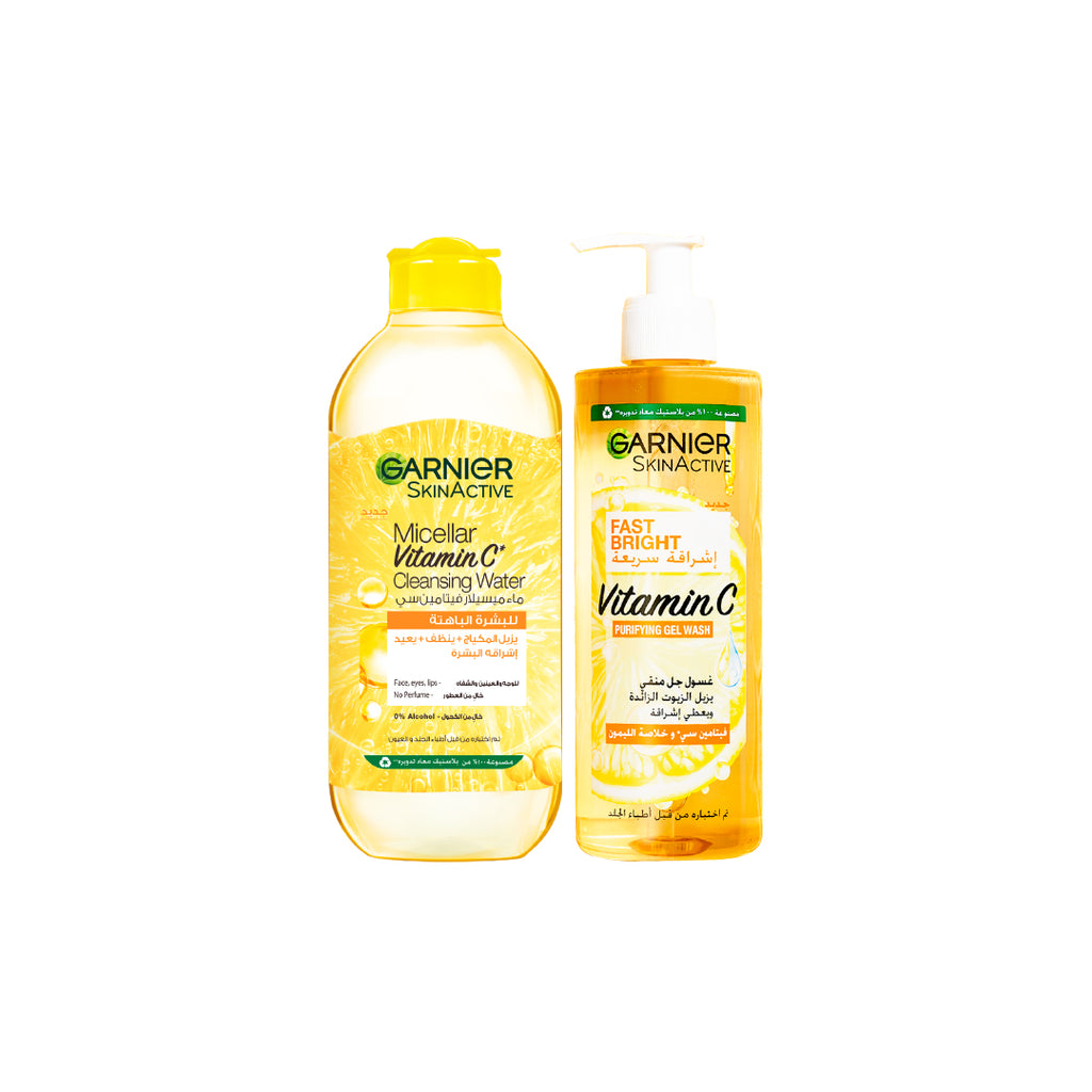 20% OFF Fast Bright Vitamin C Face Gel Wash 400 ml + Garnier Vitamin C Micellar Water 400 ml