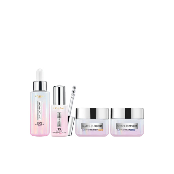 30% OFF Glycolic Bright Instant Glowing Face Serum 30ml + Eye Serum 20ml + Day Cream SPF17 50ml + Night Cream 50ml