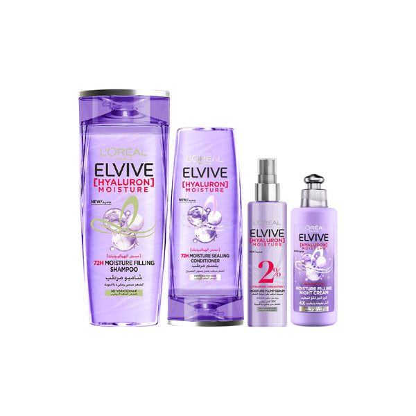 30% OFF Elvive Hyaluron Shampoo + Conditioner + Plump Leave In Spray + Moisture Filling Night Cream