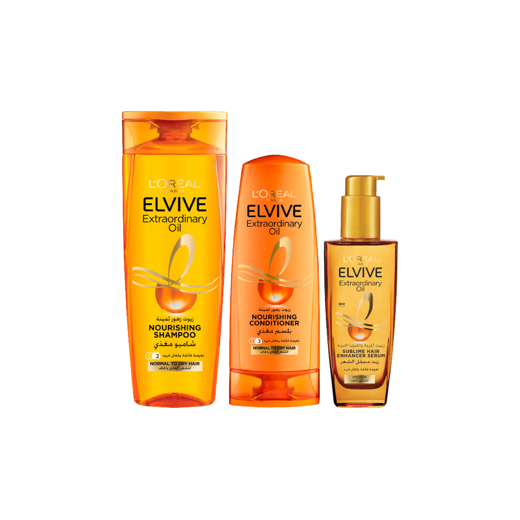 20% OFF Elvive Extraordinary Oil Shampoo Normal To Dry Hair 400 ml +  Ex Oil Conditioner 200 ml +  Ex Oil Serum 100 ml