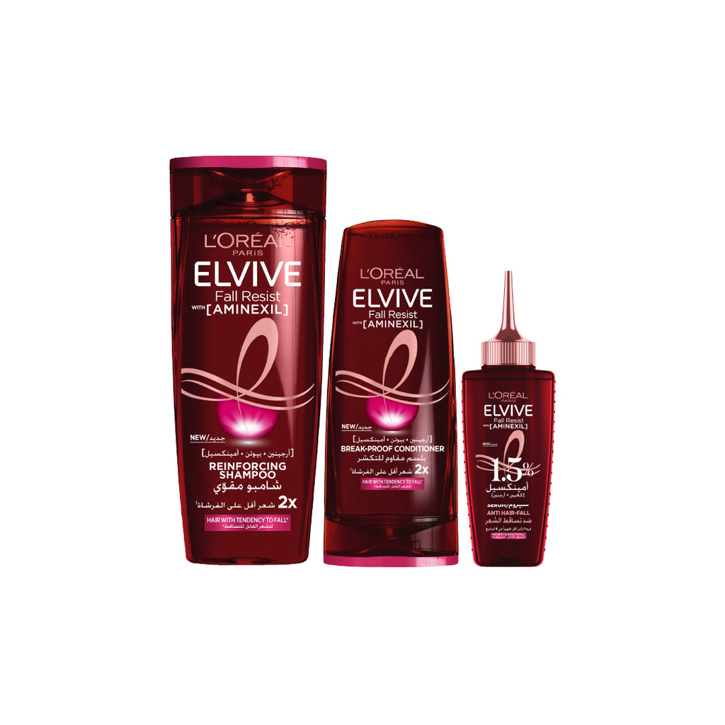 25% OFF L’Oréal Paris Elvive Fall Resist Anti Hair-Fall Shampoo with Aminexil 400ml + Conditioner 200ml +  Serum + 100ml