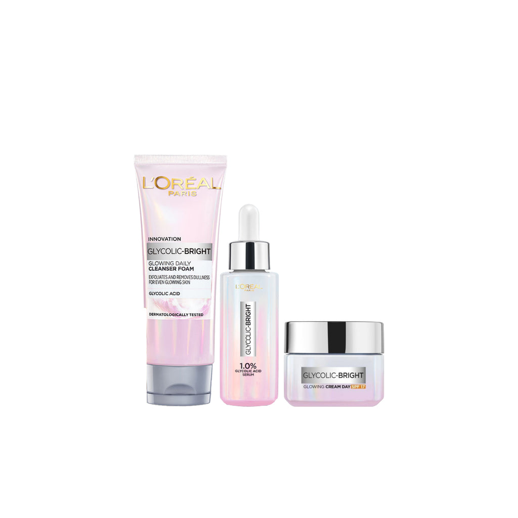 25% OFF Glycolic Bright Instant Glowing Face Serum 30ml + Day Cream SPF17 50ml + Instant Glowing Face Wash 100ml