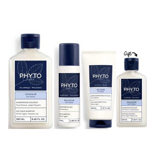 Phyto Softness Shampoo 250ml + Phyto Softness Conditioner 175ml + Phyto Dry Shampoo 75ml & Get FREE Softness Shampoo 100 mL