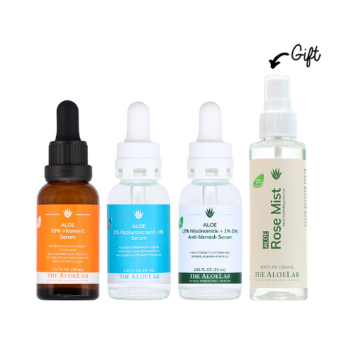 AloeLab Crystal-Skin Aloe 10% Vitamin C Serum 30ml + Aloe 10% Niacinamide +1% Zinc Anti-blemish Serum + 2% Hyaluronic acid +B5 + FREE Aloe Rose Mist